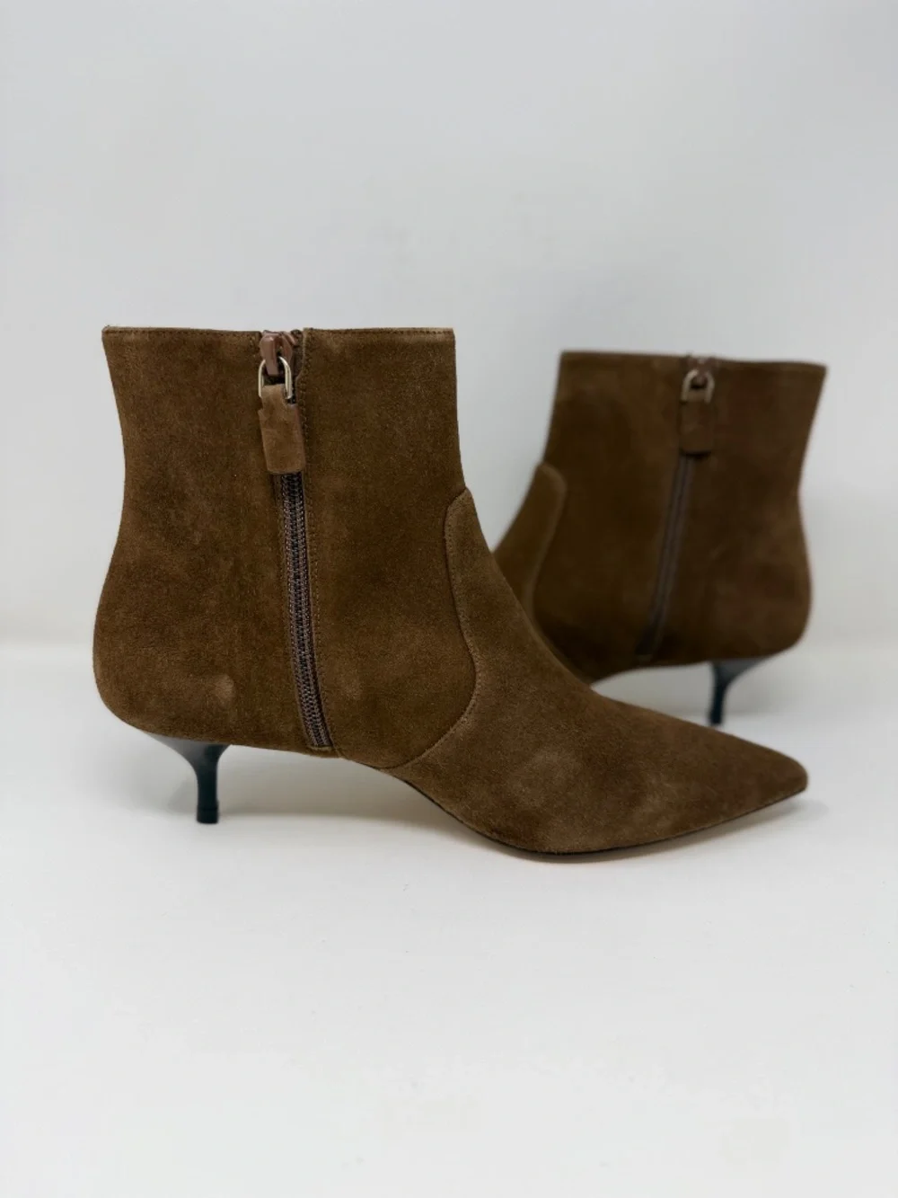 New Stuart Weitzman Mara Zip Suede Bootie Espresso Sz 8.5